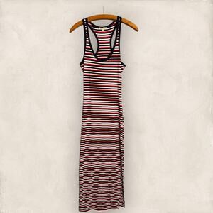 Rolla Coster Maxi Dress Side Slits Small Stripe Bodycon Midi Dress red black